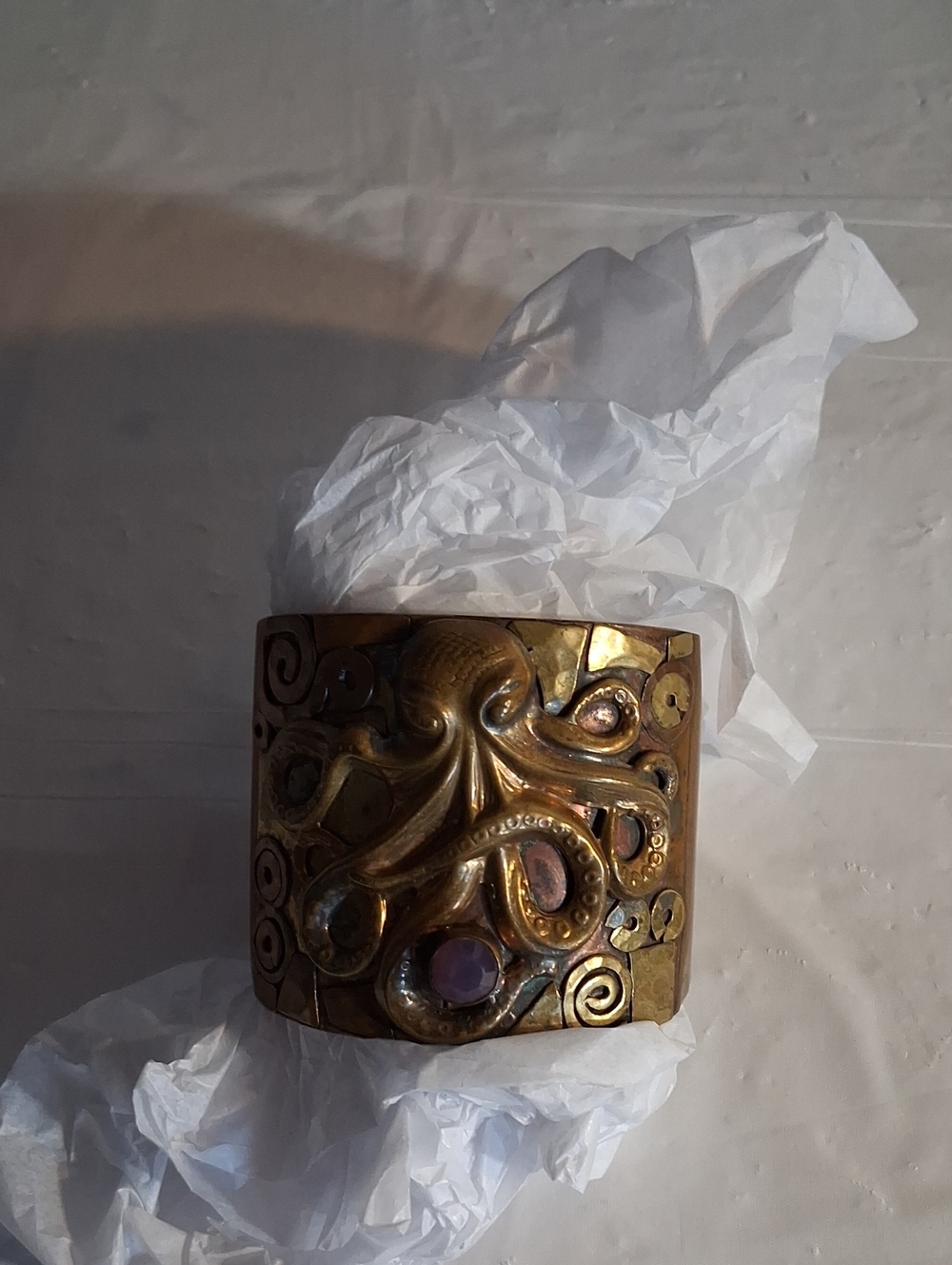 Octopus Motif Brass/mixed Metals Cuff Bracelet - Elegant Women's Accessory